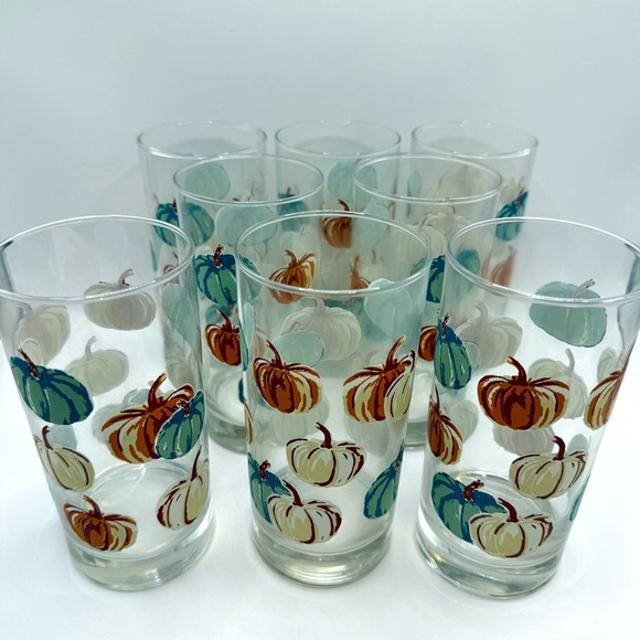 Set Of 8 Libbey Royal Norfolk Pumpkin Fall Harvest Tumbler Glasses Retired - Picture 1 of 4